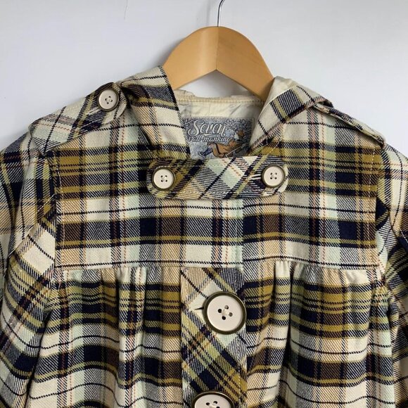 7 For All Mankind Women's‎ Plaid Cotton Hooded Button Up Swing Jacket Size S - Picture 3 of 11